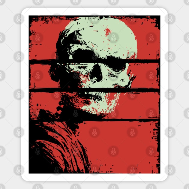 Skull in Red Retro Horror Poster Magnet by TuncGK